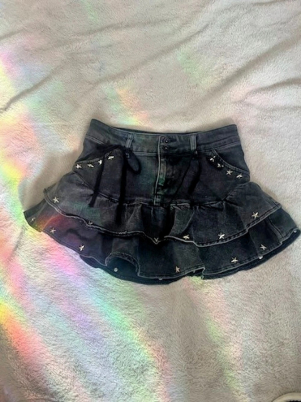 Black Studded Ruffle Mini Skirt